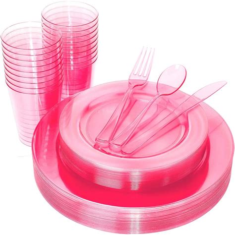 Amazon WDF 25 Guest Pink Plates With Pink Plastic Silverware Pink