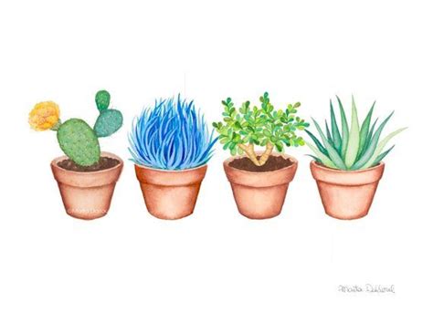 Succulent Watercolor Art Print Cactus Painting Plant Wall Art Cute