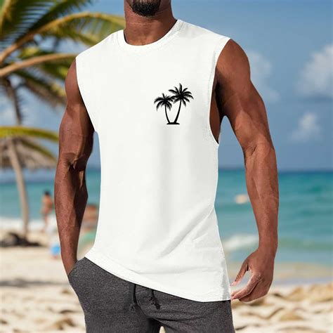 Beach Tank Tops For Men Summer Fashion Mens Vest Coconut Tree Small