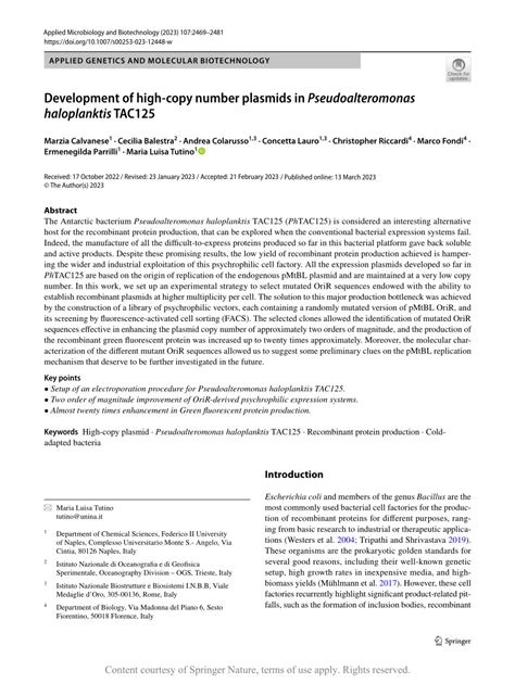 Pdf Development Of High Copy Number Plasmids In Pseudoalteromonas