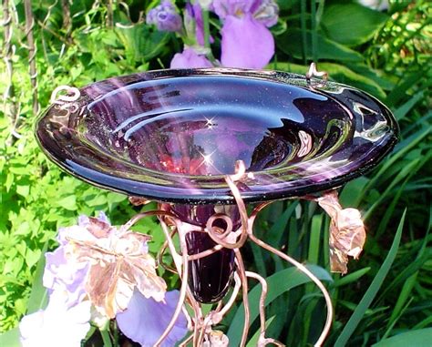 Hummingbird Feeder Stained Glass Copper Deep Purple Bird