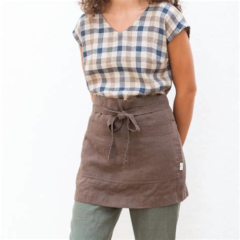 Linen Cafe Apron Linen Apron Handmade Linen Cafe Apron Short