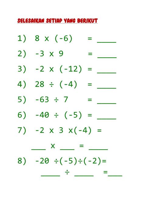 Latihan Pendaraban Dan Pembahagian Integer Tingkatan 1 Online Exercise