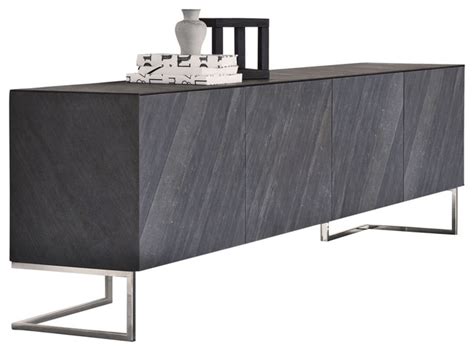 Spazio Sideboard Black Slate With Chrome Legs Contemporary Buffets