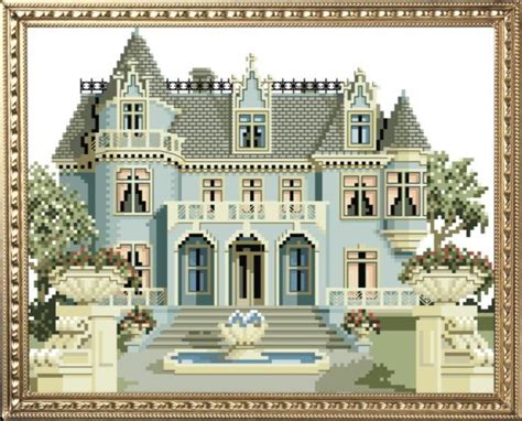 Pdf Counted Vintage Cross Stitch Pattern Victorian Mansion Kimberley