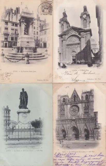 LOT DE 4 cartes postales anciennes old postcards LYON timbrées