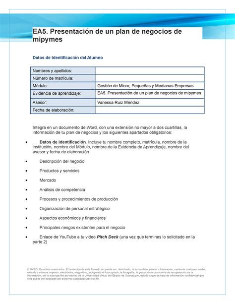 Gypymes EA5 Presentación de un plan de negocios de mipymes EA5