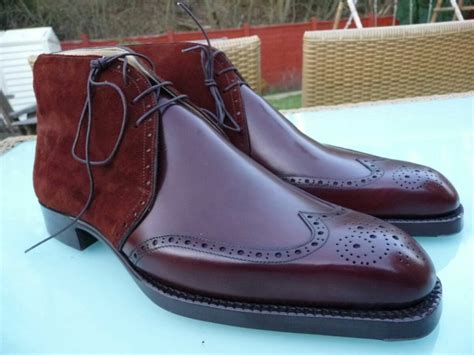 Handmade Men S Burgundy Chukka Wingtip Leather And Suede Boots Men S