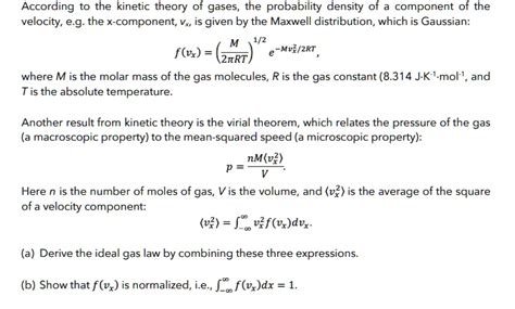 SOLVED According To The Kinetic Theory Of Gases The Probability