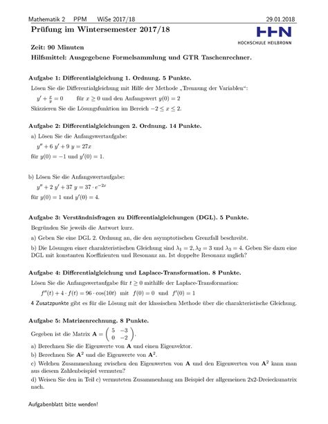 Pruefung Wi Se Loesungen Mathematik Ppm Wise Pr