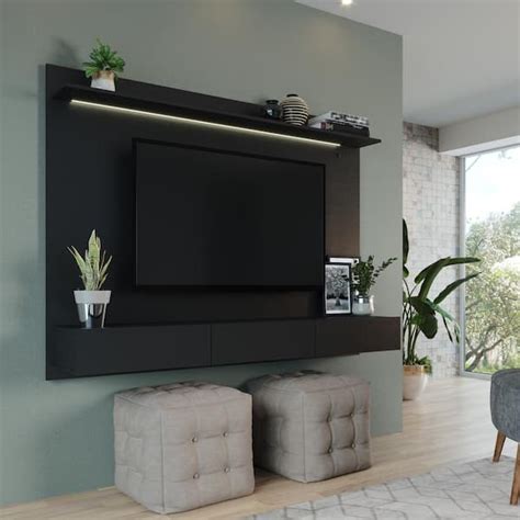 Homestock Black Wall Mounted Floating Entertainment Center Fits Tv Up