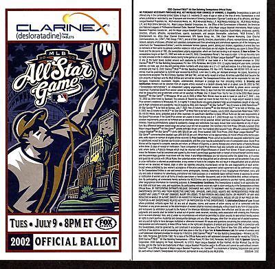 2002 CLARINEX BASEBALL ALL STAR GAME BALLOT Unpunched MILWAUKEE EBay