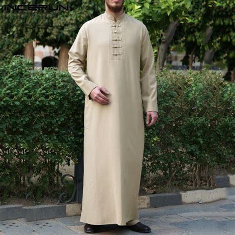 2020 Incerun Men Jubba Thobe Solid Color Long Sleeve Middle East Robes