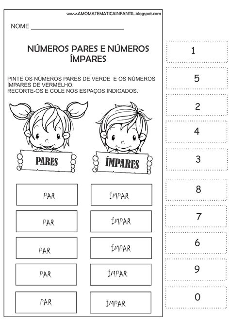 Matemática Infantil Atividade Números Pares e Ímpares Alfabetização