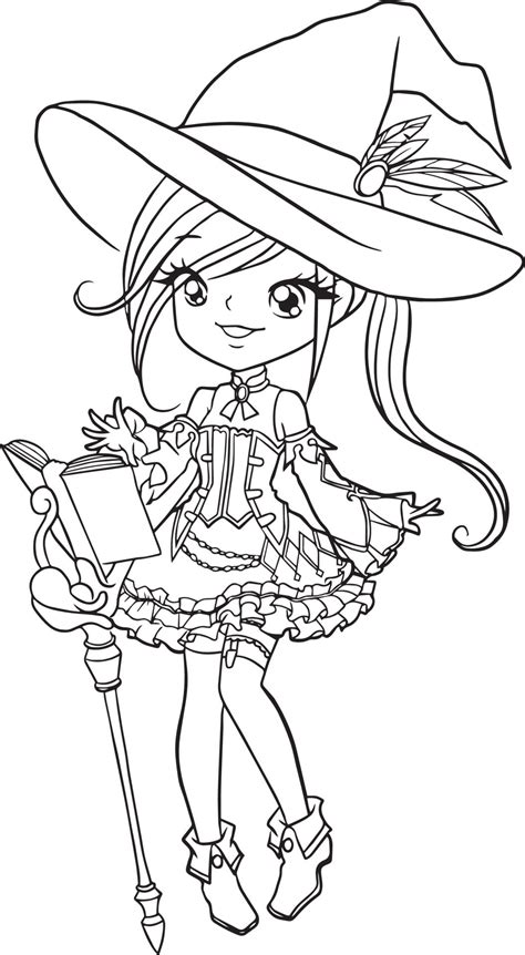 Witch Girl Cartoon Doodle Kawaii Anime Coloring Page Cute Illustration