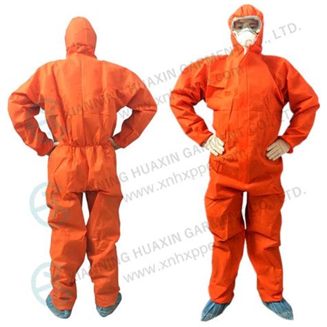 China Eu Cat Iii Type Disposable Orange Sms Hazmat Suit Protective