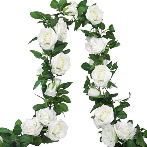 Ageomet Pcs Ft White Rose Garland Artificial Floral Garland White