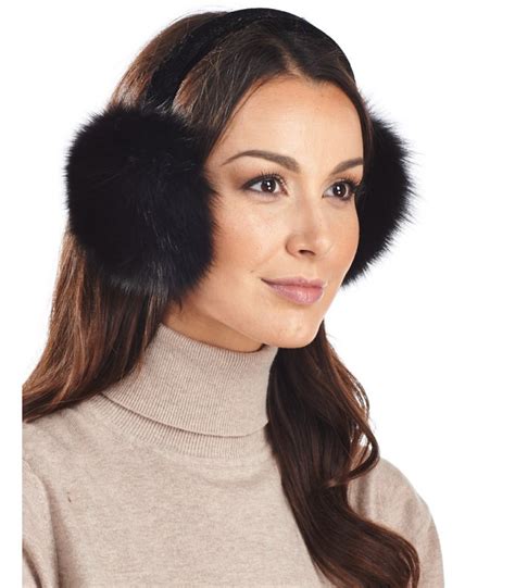 Fox Fur Earmuffs With Velvet Band In Black FurHatWorld