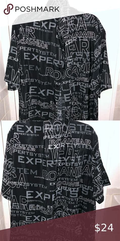 Men Rocawear Button Down Short Sleeve Logo Black And White Lettering Shirt Rocawear Shirts