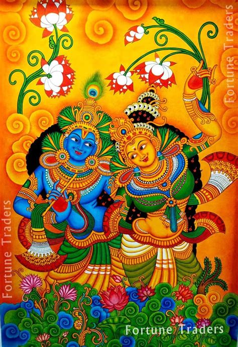 Kerala Mural Painting Radha Madhavam Artwork Canvas Rolled Wall