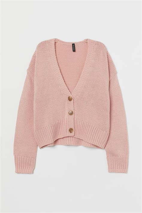 Boxy Style Cardigan V Neck Long Sleeve Pink Ladies Handm Gb