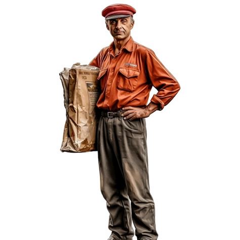 Premium AI Image A Man In An Orange Shirt And Red Hat Holds A Brown