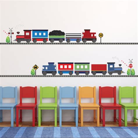 2 Freight Car Train Wall Decal With 2 Straight Railroad Track - Etsy