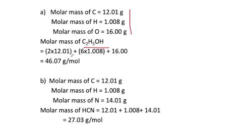 Solvedcalculate The Molar Mass Of Each Molecular Compound A C2 H5 O H B Hcn C Ccl4