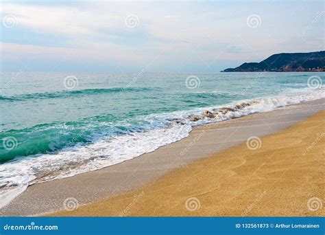 Waves with Foam Hitting Sand on Kleopatra Beach in Alanya, Turkey ...