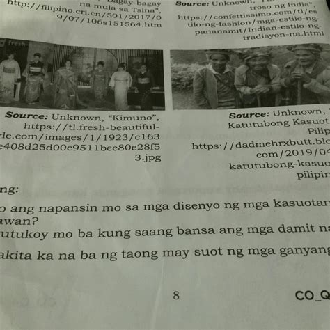 Tanong 1 Ano Ang Napansin Mo Sa Mga Disenyo Ng Mga Kasuotan Sa