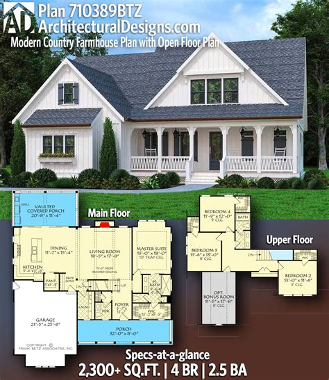 Modern Country Farmhouse Plan with Open Floor Plan - 710389BTZ ...