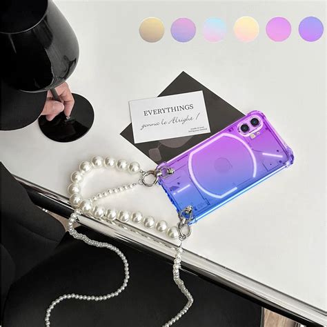 For Nothing Phone 2 1 Pearl Chain Crossbody Lanyard Case For Nothing Phone 2 Rainbow Gradient