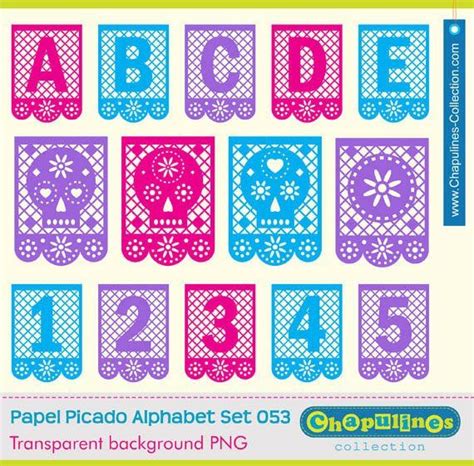 Papel Picado Alphabet Clipart Letters Numbers Skulls Etsy Clip Art