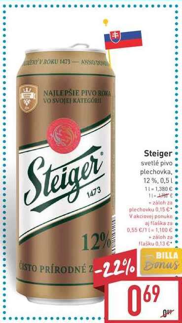 Steiger Svetl Pivo Plechovka L V Akcii Zlacnene Sk