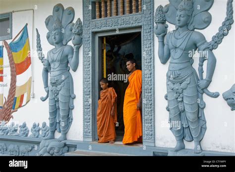 Monks At Gangarama Mahavihara Buddhist Temple Hikkaduwa Sri Lanka