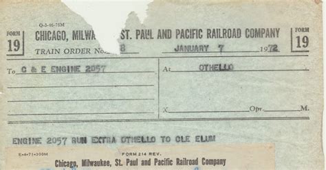 big bend railroad history  othello train order