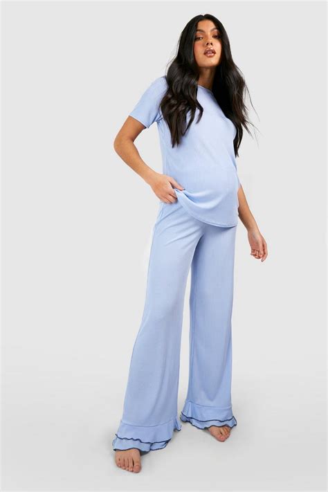 Maternity Rib Ruffle Hem Pajama Set Boohoo Usa