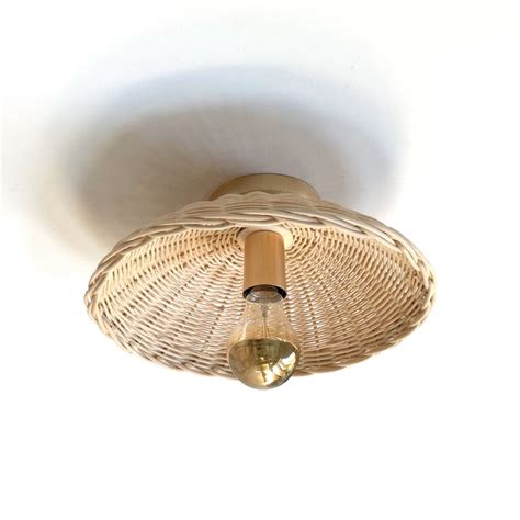 Rattan Sconce Minimal Wall Light Boho Flush Mount Lamp Bamboo Etsy