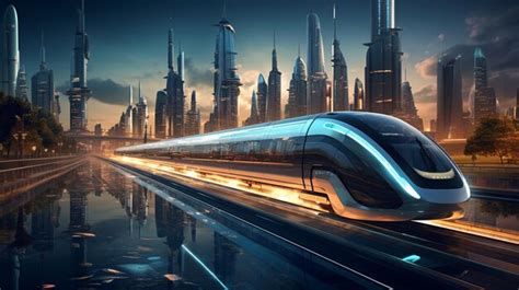 Premium AI Image Speeding Train Illuminates Futuristic City Skyline