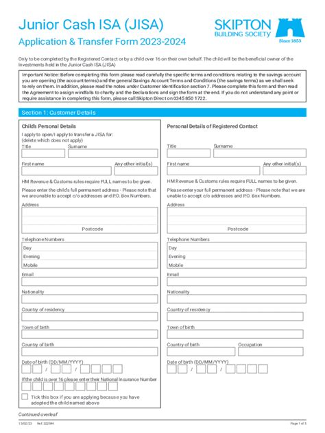 Fillable Online Junior Cash ISA JISA Application Transfer Form