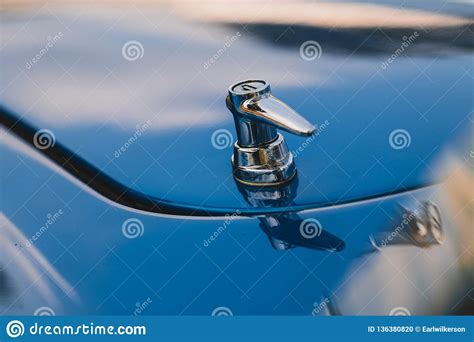 Chrome Hood Latch on a Vintage Car. Stock Photo - Image of closeup ...