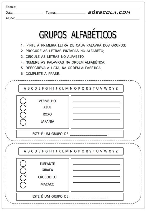 Atividades Ordem Alfab Tica Para Imprimir S Escola