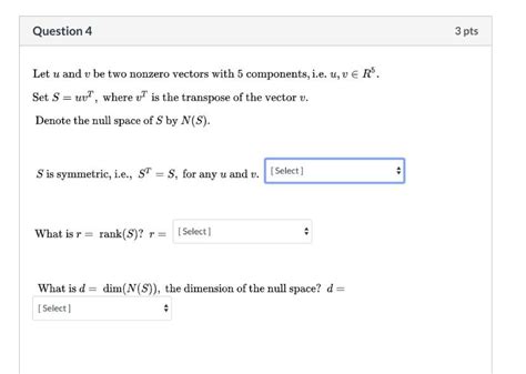 Solved Question Pts Let U And V Be Two Nonzero Vectors Chegg