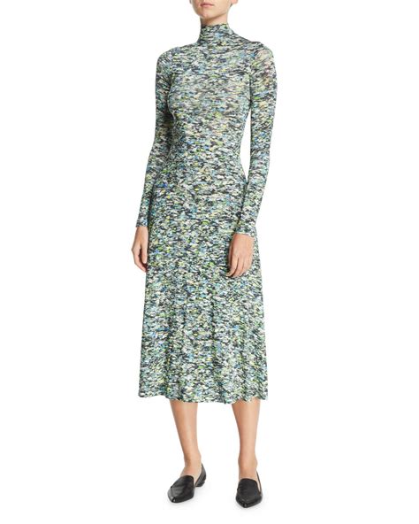 Rosetta Getty Turtleneck Long Sleeve Foam Print Jersey Long Dress