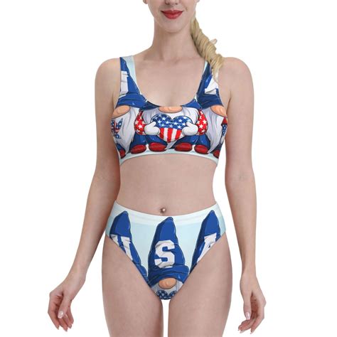 Haiem Cute Gnomes In USA Women S High Waisted Bikini Set Two Piece