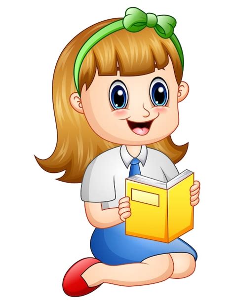 Jolie Fille Dans Un Uniforme Scolaire Lisant Un Livre Vecteur Premium