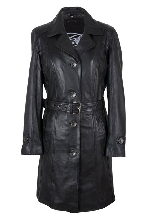 Dames Leren Trenchcoat Zwart Leather City