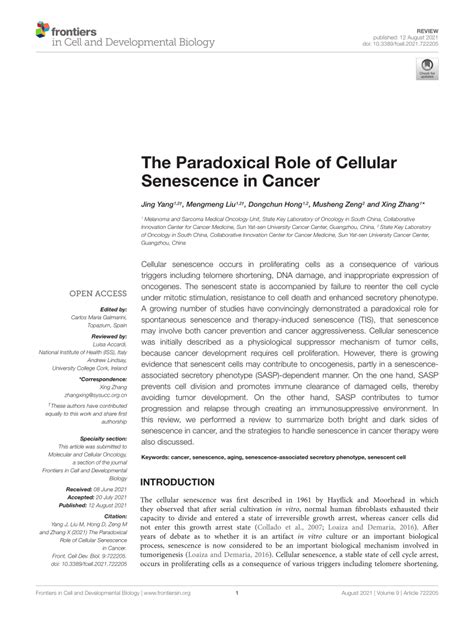 Pdf The Paradoxical Role Of Cellular Senescence In Cancer