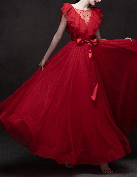 Red Bridal Wedding Dress Sweet Ruffle Bridal Gown Deep V Prom Etsy