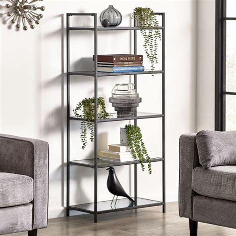 Casper Smoked Glass Tall Bookcase With Black Metal Frame Furniture In Fashion